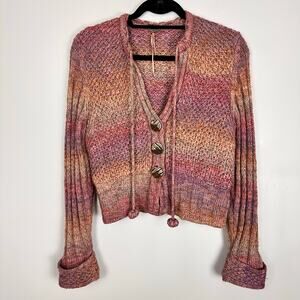 One Girl Who Anthropologie Chunky Wool Blend Crochet Cardigan Pink Ombre Size M